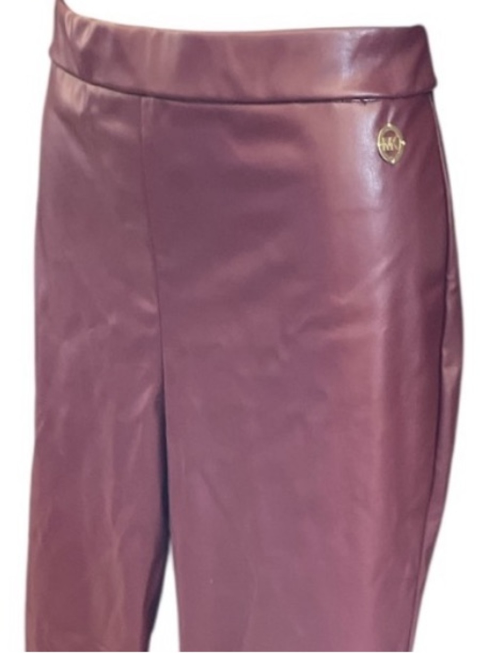 MK ankle length faux leather maroon pants size large Michael kors